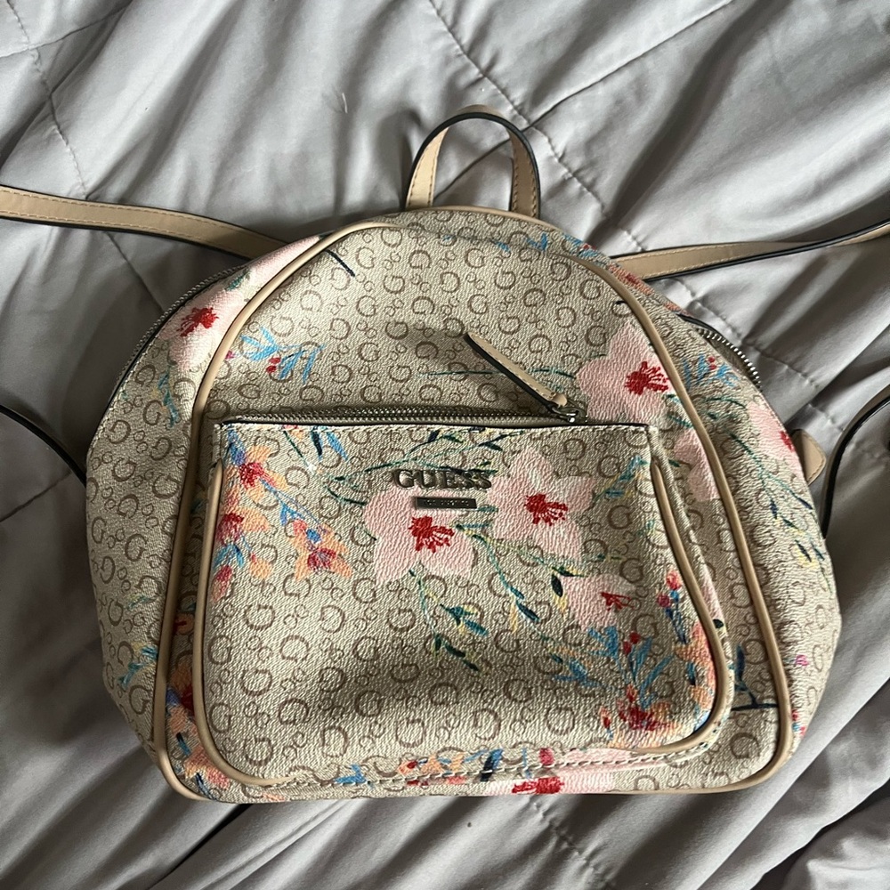 Guess Cream and Pink Floral Backpack